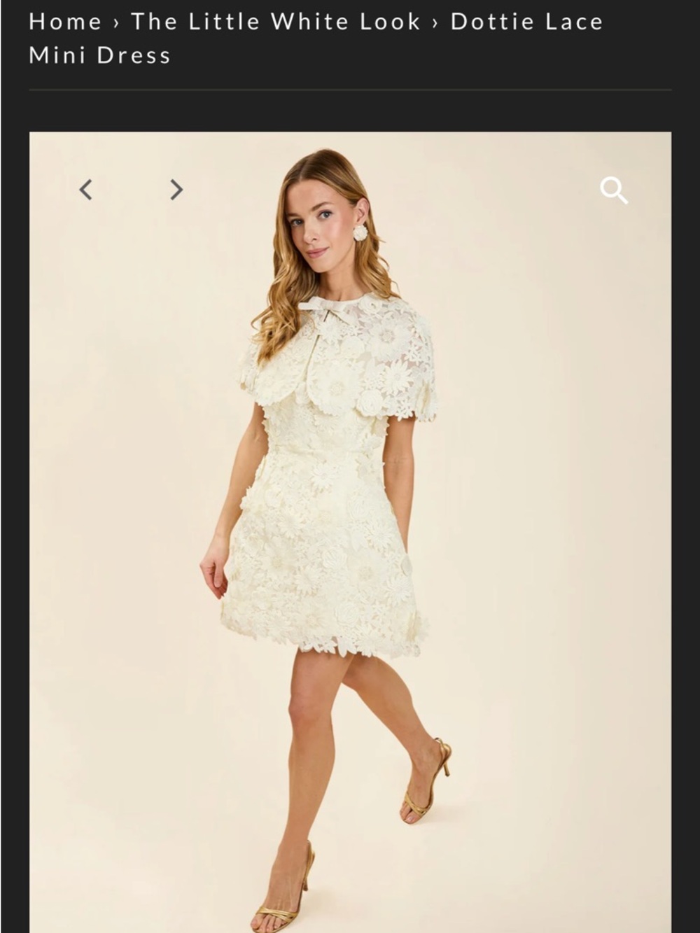 Dottie Lace Mini Dress — Ivory Floral Lace with Scalloped Capelet